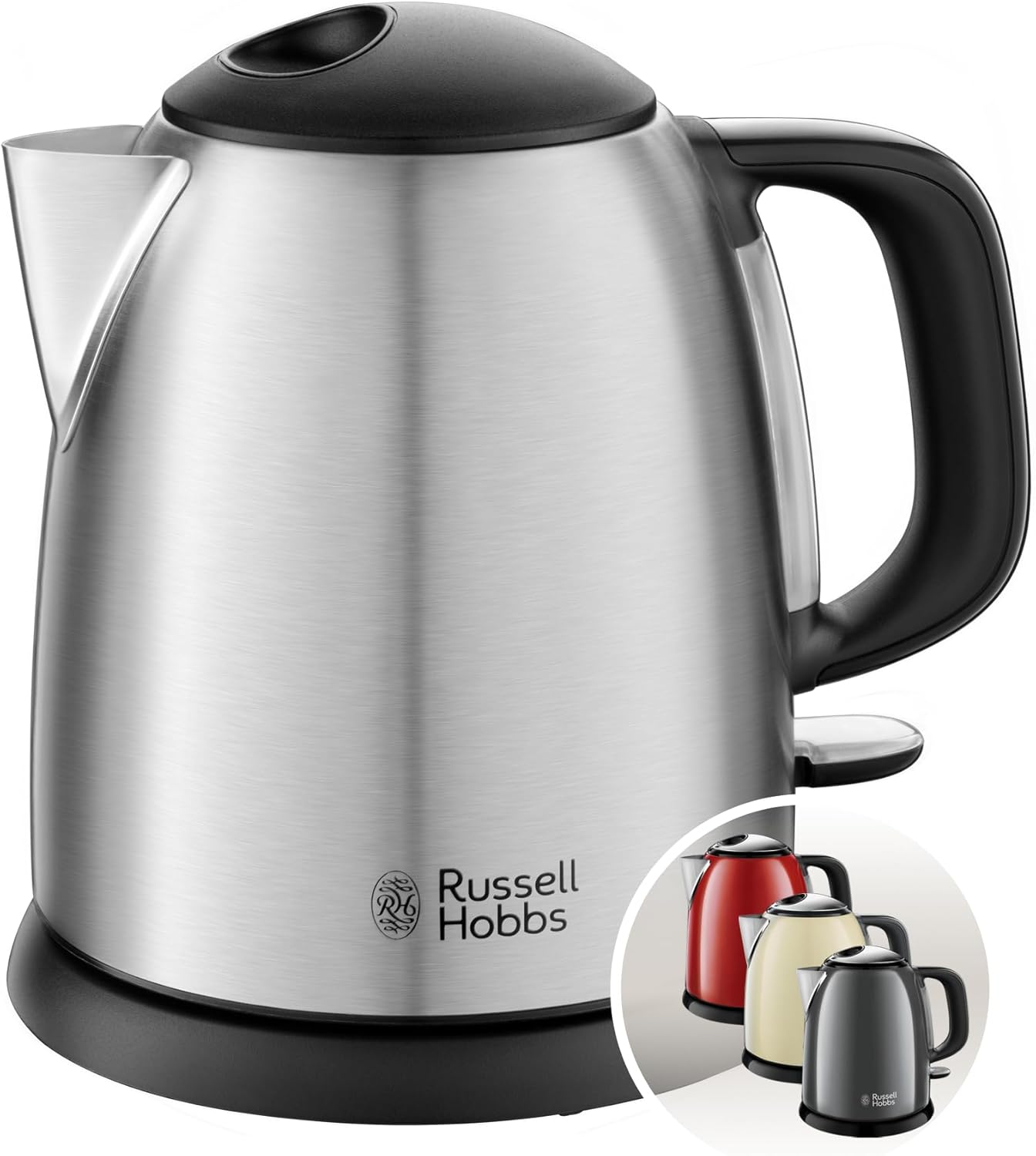 Russell Hobbs Bollitore Elettrico Compatto in Acciaio Inossidabile 1 L, Spegnimento Automatico, Base