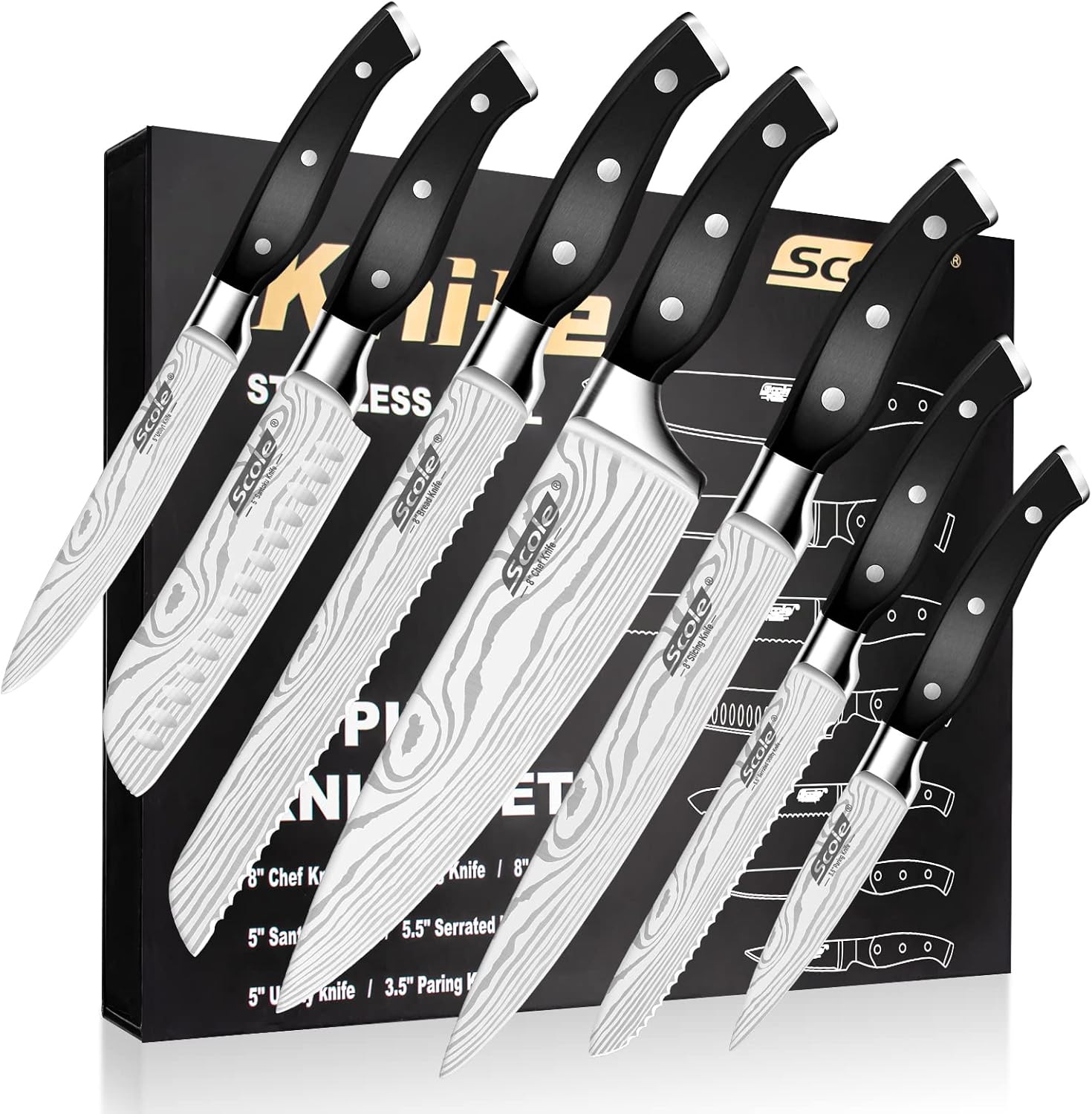 SCOLE® set coltelli da cucina 7 Pezzi in Acciaio