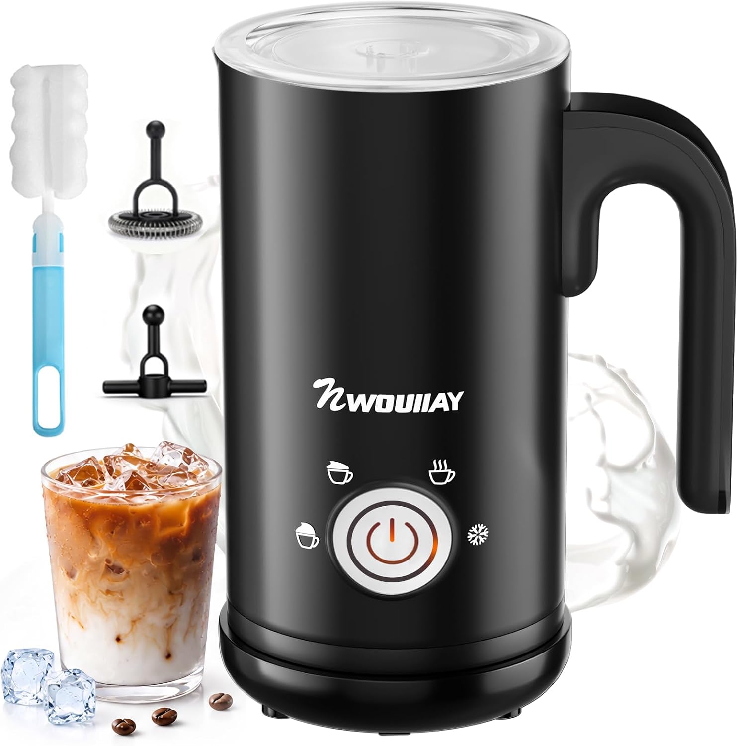 Montalatte Elettrico 4 in 1 300ML per Caldo e Freddo Schiuma di Latte