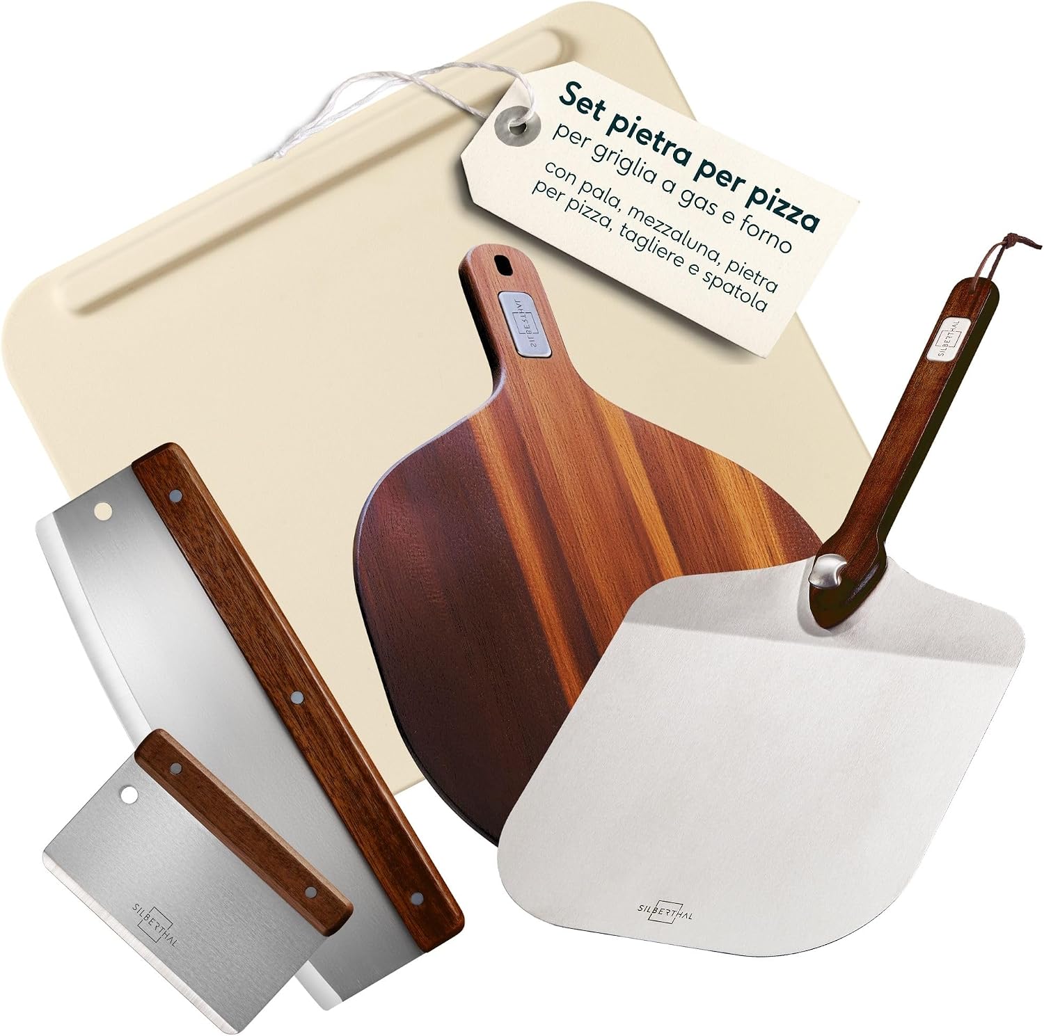 SILBERTHAL Set pietra pizza 5 pezzi - Pala inox