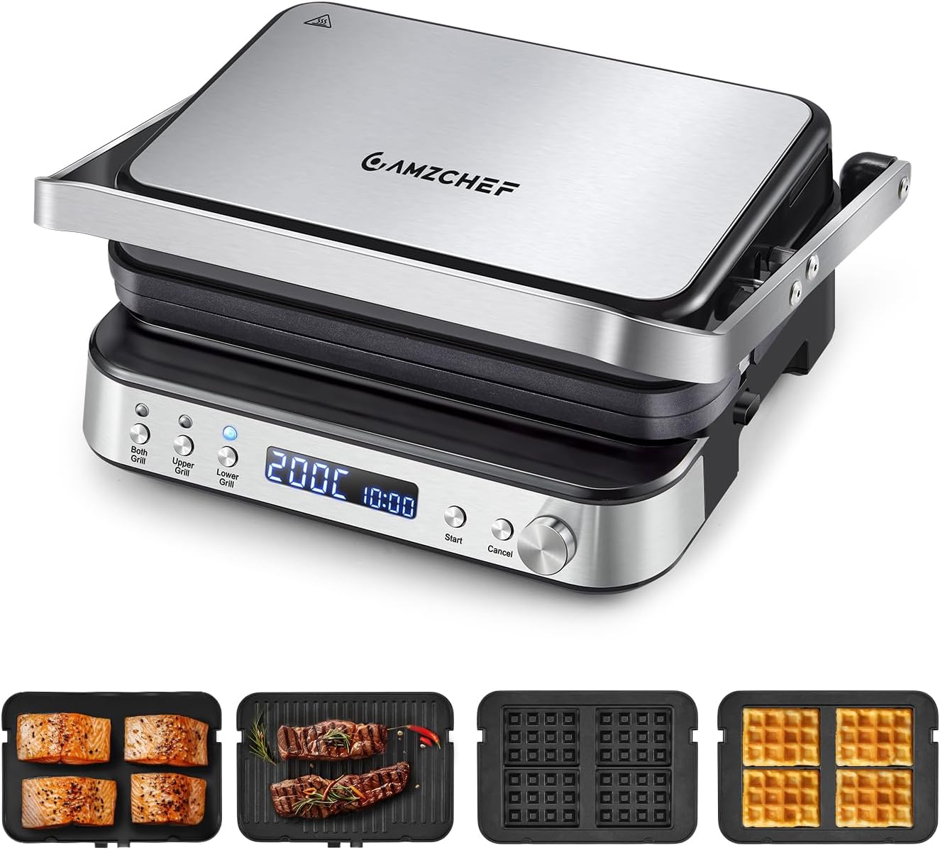 AMZCHEF 2000W Griglia Elettrica 4-in-1 – Piastra Panini
