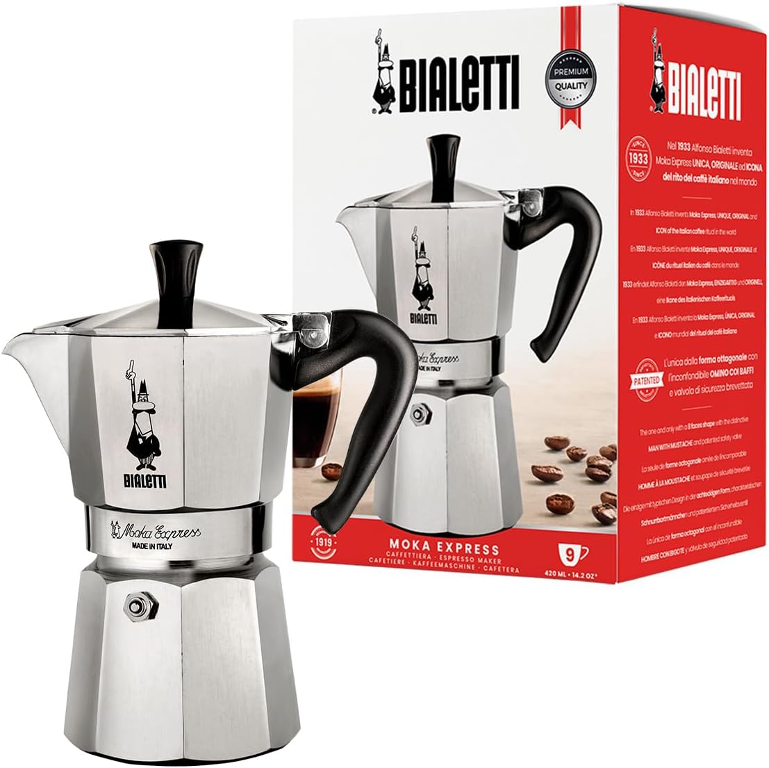 Caffettiera da caffè Bialetti Moka Express in alluminio (9 tazze)
