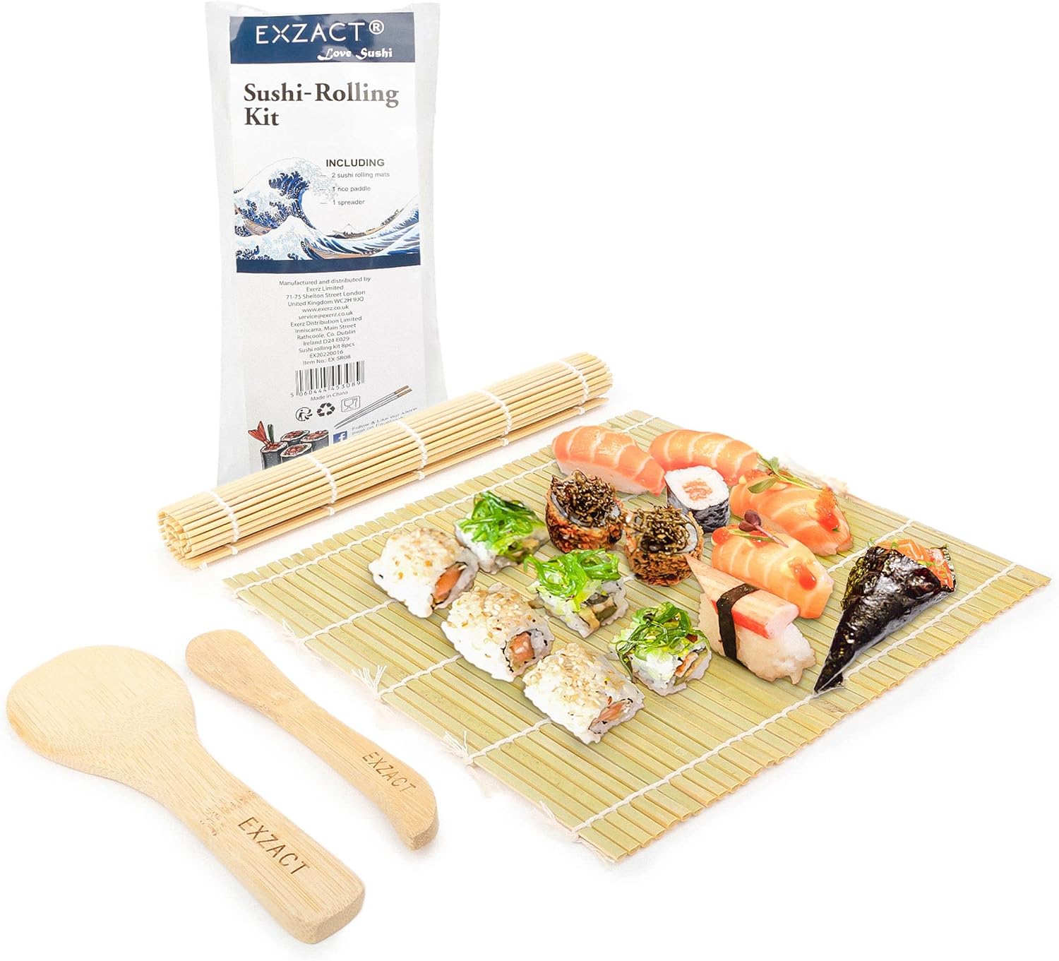 Exzact 4 pezzi kit sushi bambù arrotolare stuoie riso
