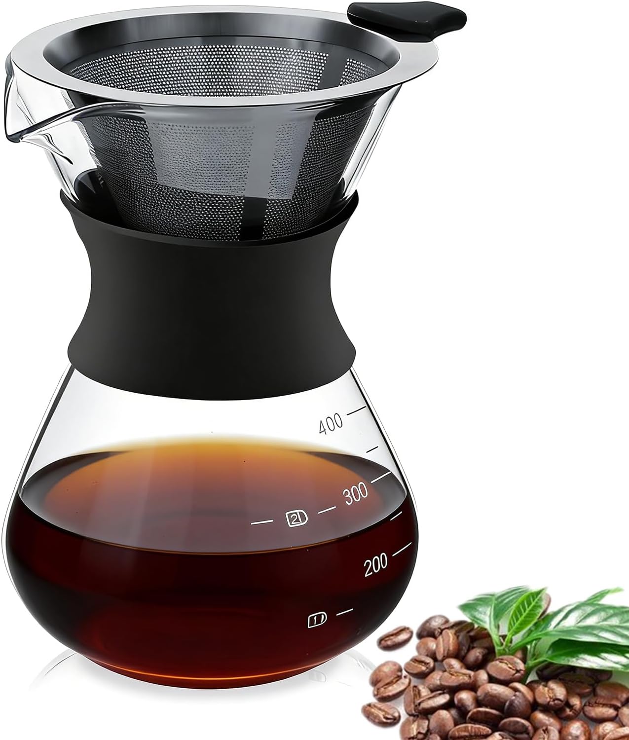 HERCHR Caffettiera in Vetro Con Filtro Permanente in Acciaio Inox