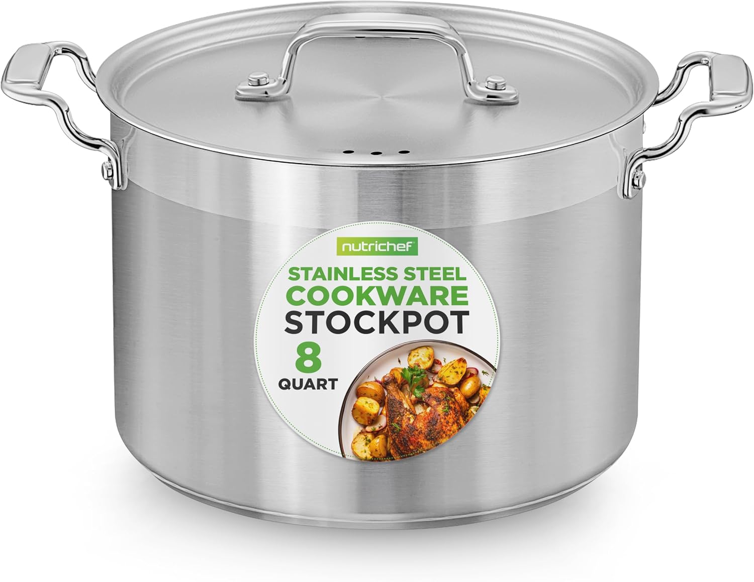 NutriChef Pentola 8 Litri in Acciaio Inox con Coperchio