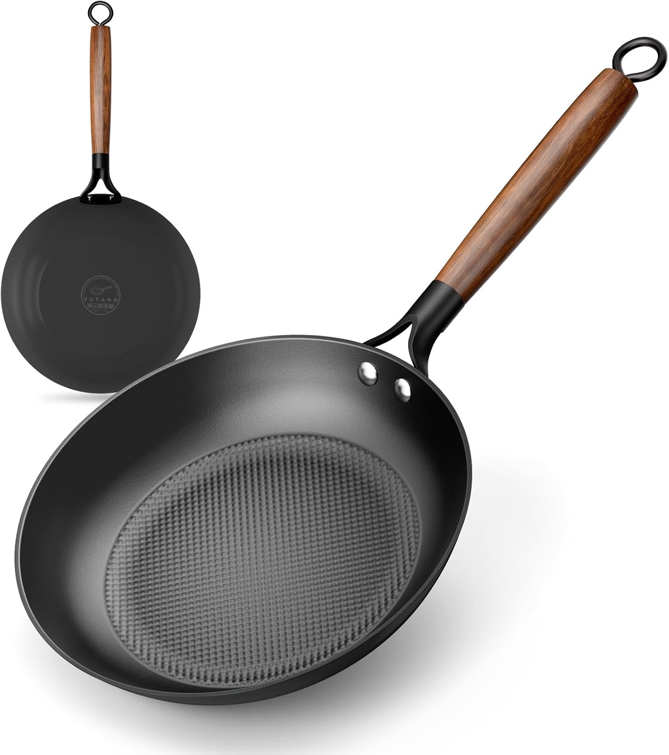 YUTANN Padella in Ghisa 28 cm con Manico in Legno Rimovibile