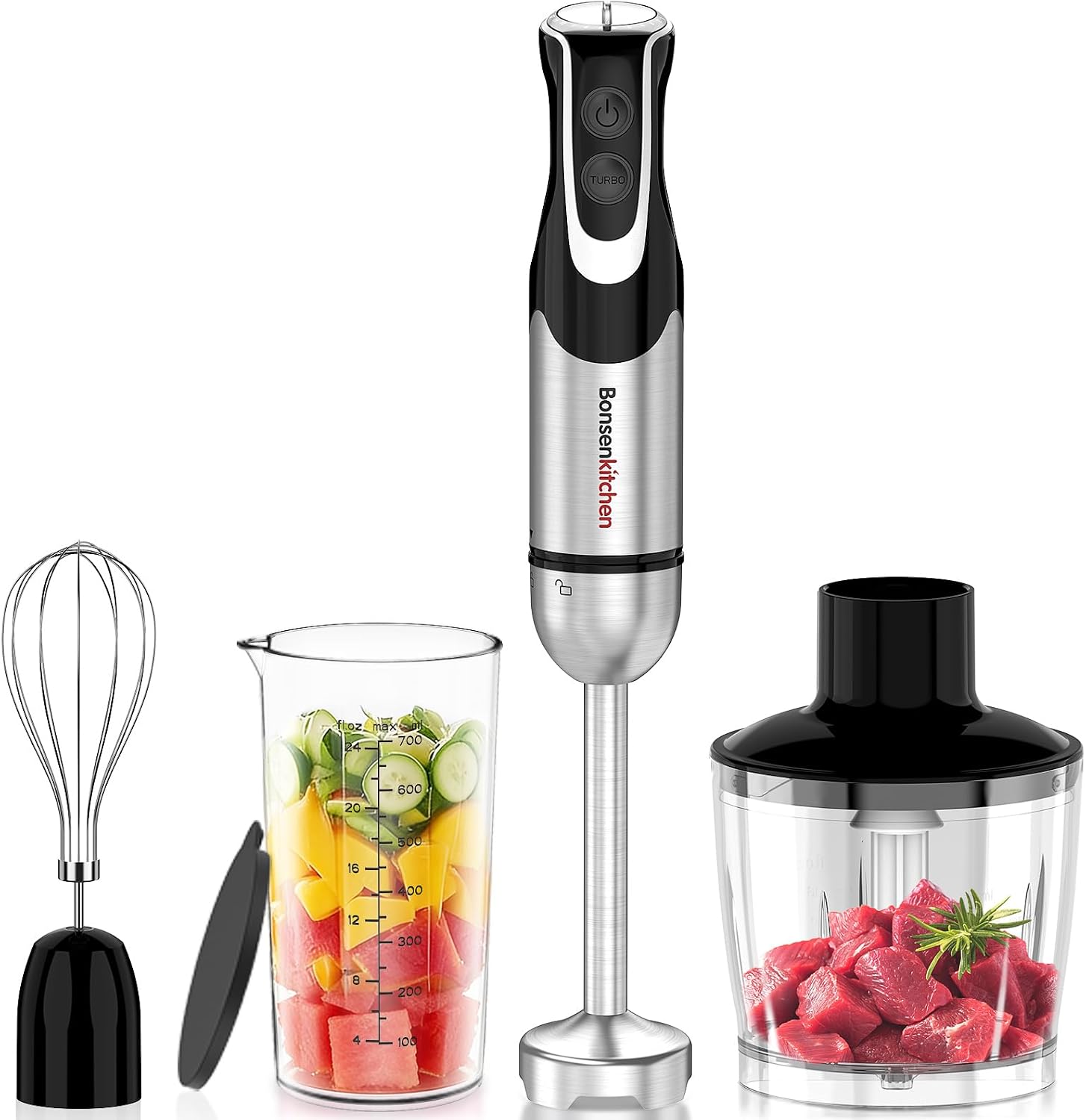 Bonsenkitchen Frullatore a Immersione 4 in 1